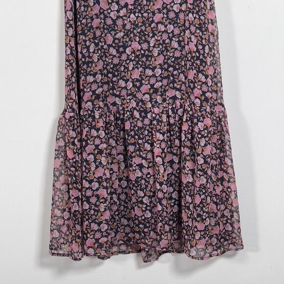 MNG By Mango V-Neck Maxi Dress Sz 4 XS Chiffon Floral Print 3/4 Sleeve - Picture 5 of 12